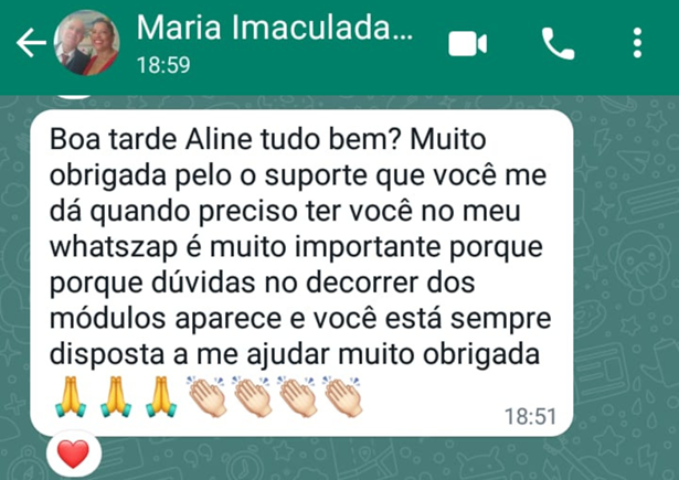Depoimento Maria sobre o suporte do curso